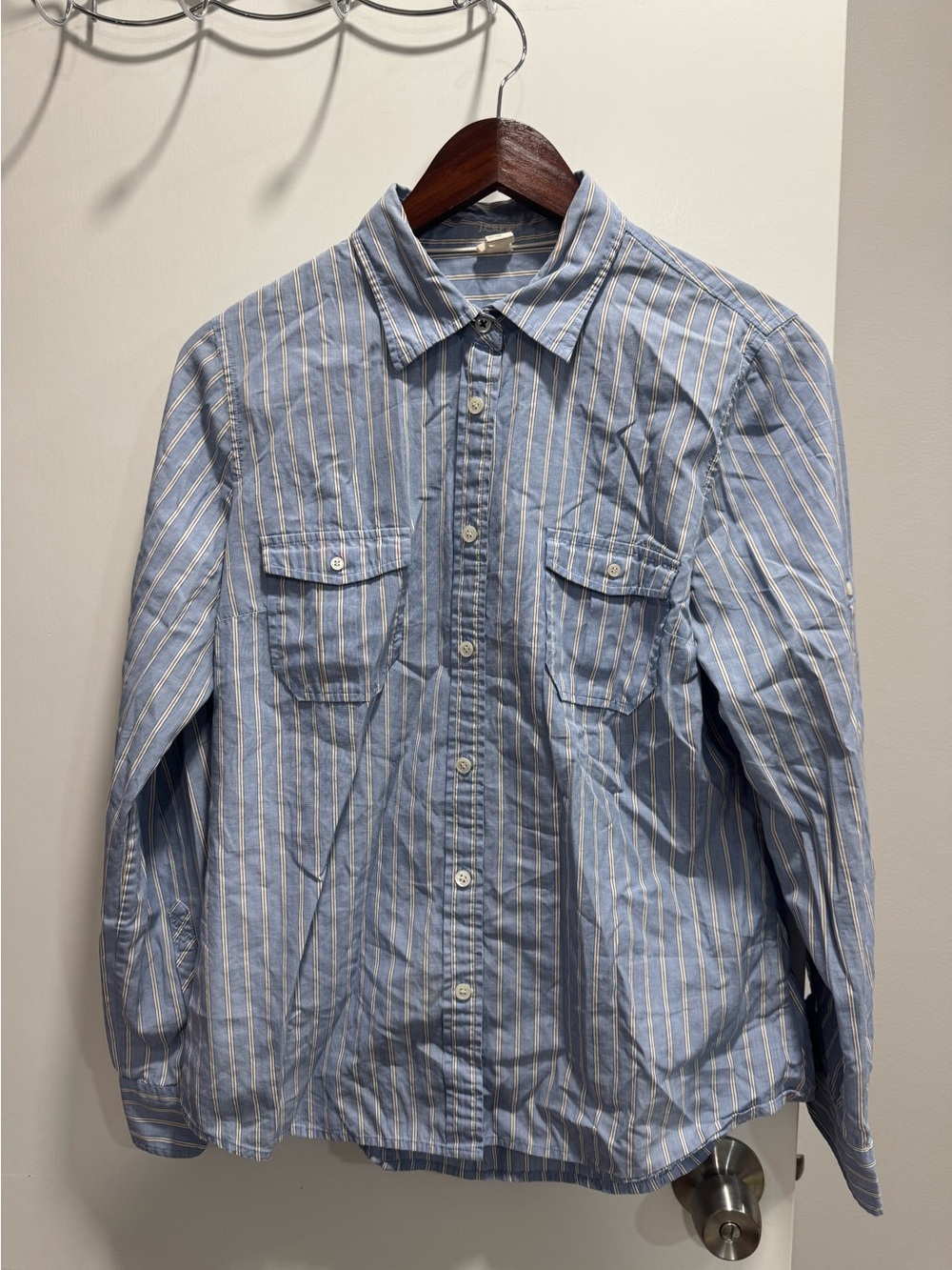 J.Crew Blue Striped Long Sleeve Button-Up Utility Blouse